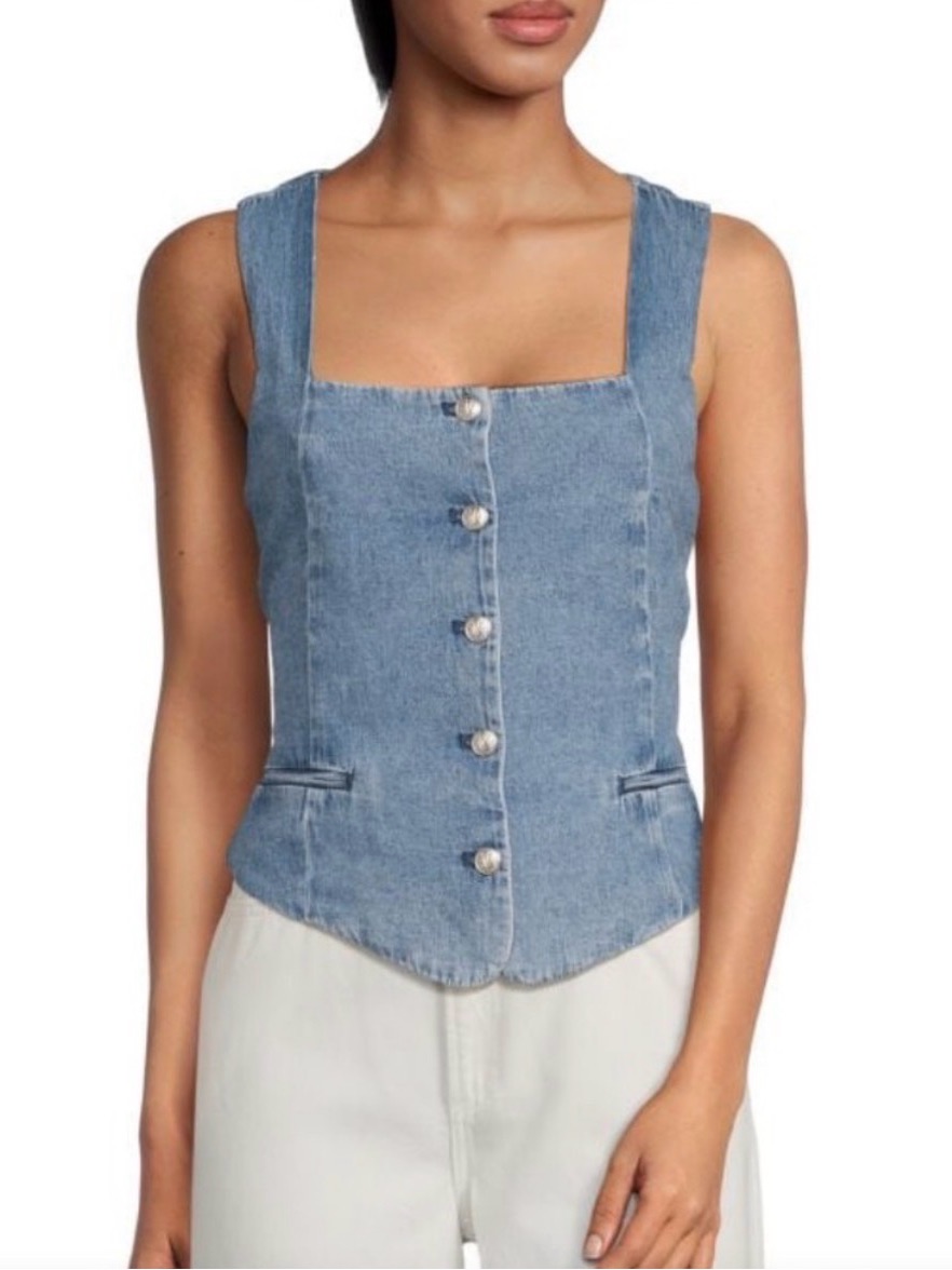 Rag & Bone Seraphina Denim Vest Womens Medium Cotton Chic Squareneck Classic Nwt